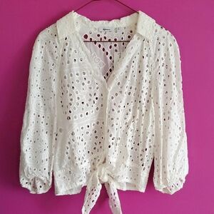 Reitmans Cotton Eyelet Blouse with Tie